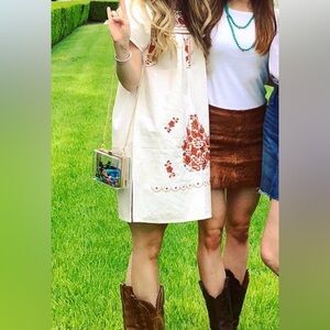 burnt orange + cream mexican dress